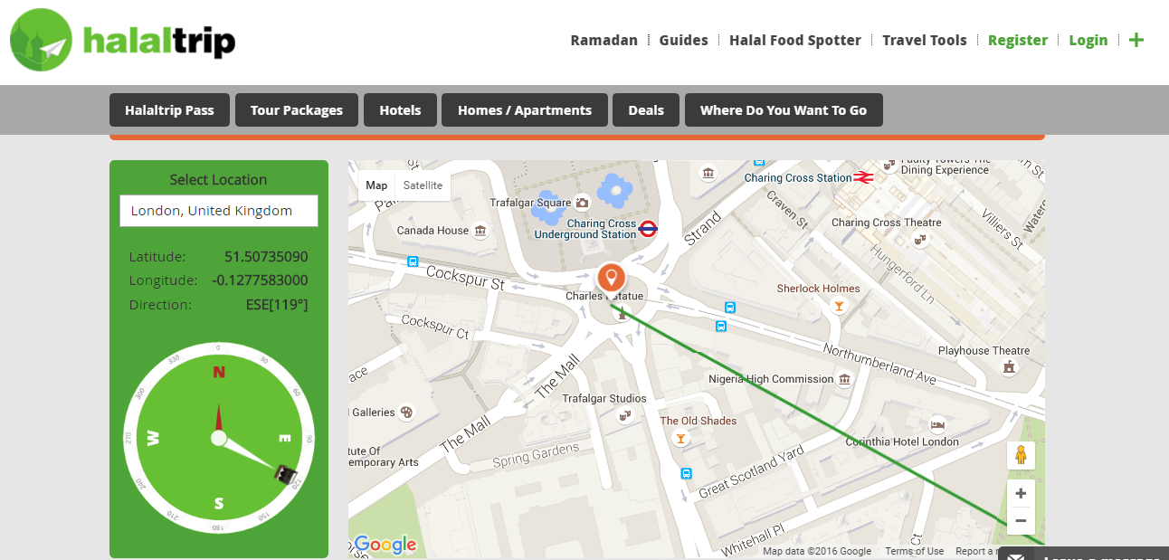 لسان حال دائن تغادر  Qibla direction finder using online compass and map | Halal Trip